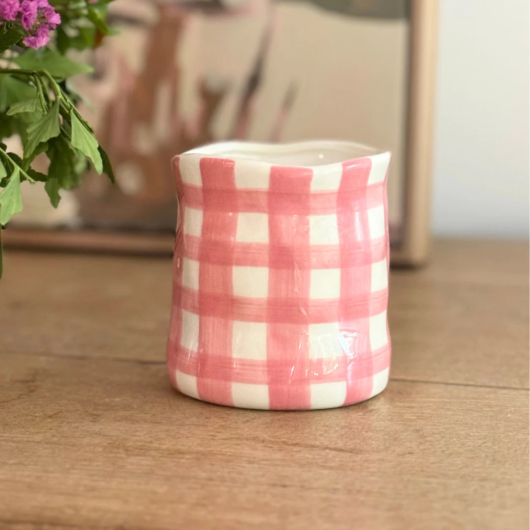 Rose Pink Gingham Candle - Peony Rose