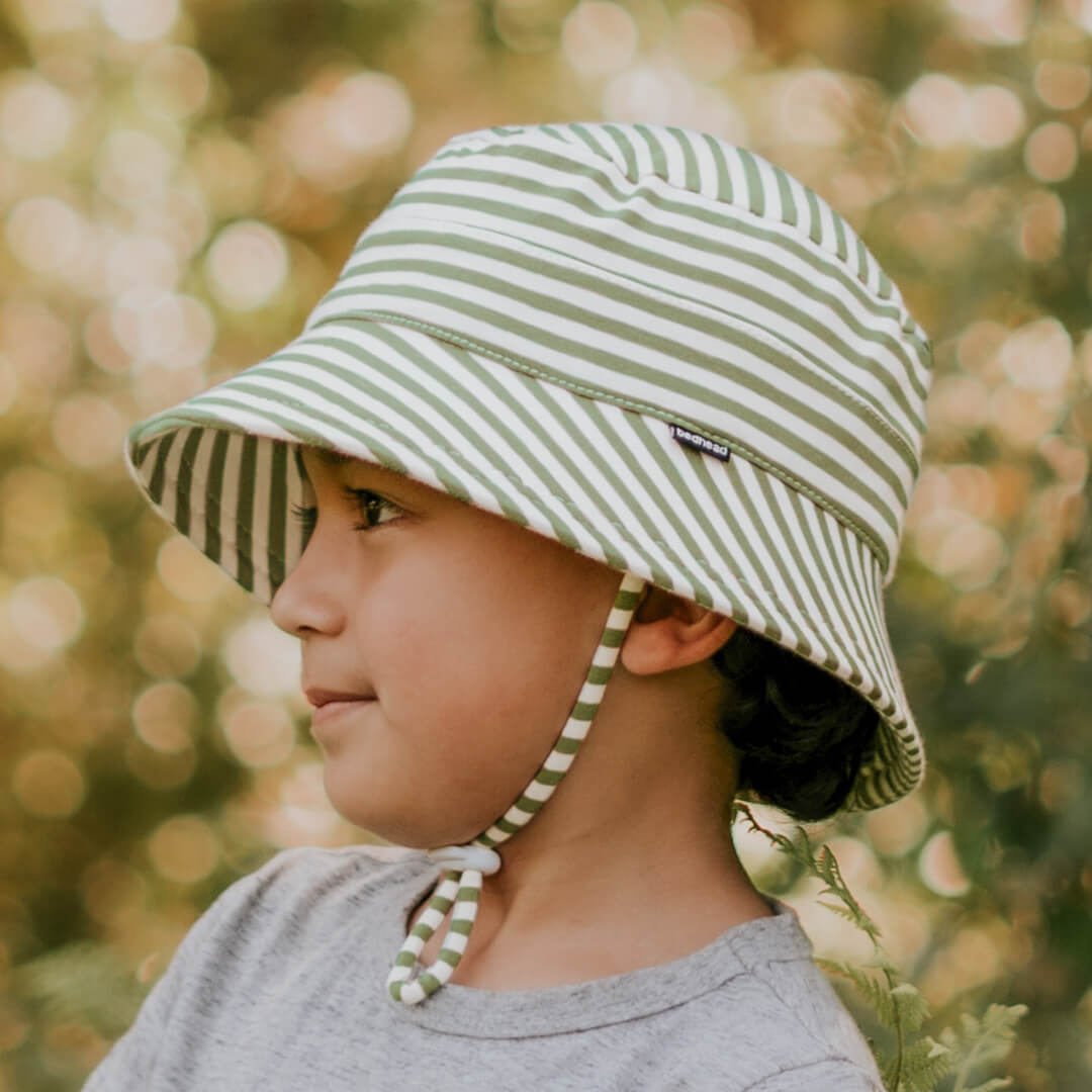 Kids Classic Bucket Sun Hat - Khaki Stripe