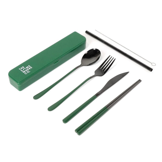 Take Me Away Cutlery Kit - Black with Forest Green Handle