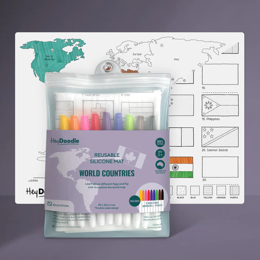 Hey Doodle - Reusable Colouring Mat - World Countries