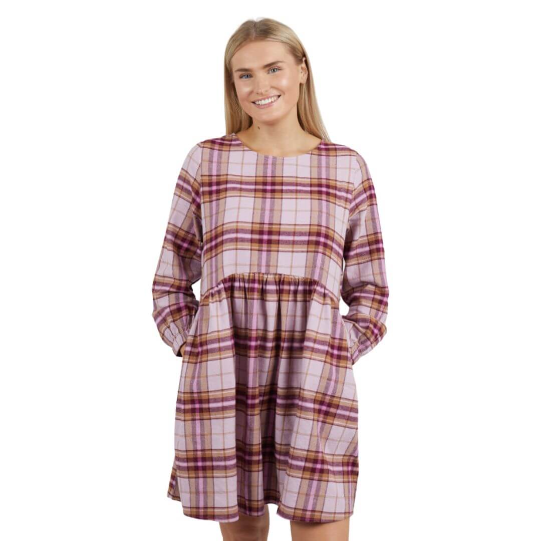 a luxe soft brushed cotton blend and features a beautiful wine coloured check in a mid length style.