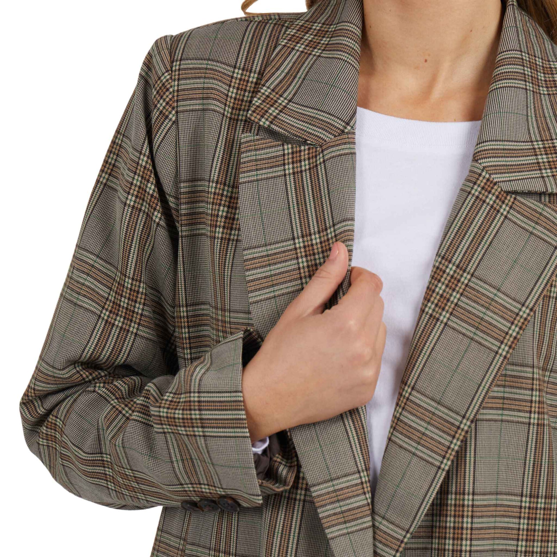 The Foxwood Beatrix Blazer is a traditional oversized blazer with a classic check design pattern, front pockets and button details this double-breasted jacket will have you in control every time you pull it on. Available in store and online at Foxwood Clothing stockist Not Plain Jane.