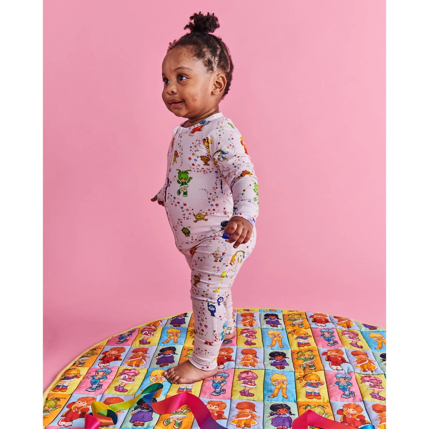 Kip & Co x Rainbow Brite Star Shower Organic Long Sleeve Zip Romper