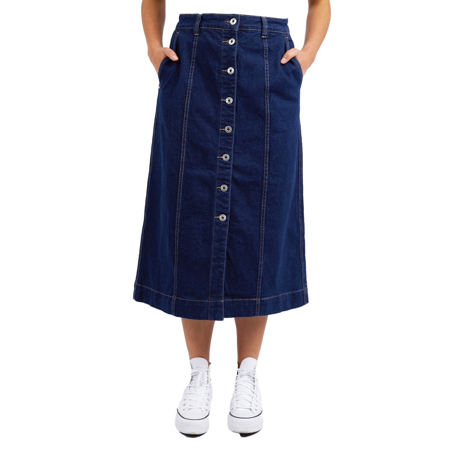 Florence Button Through Denim Skirt - Dark Blue Wash