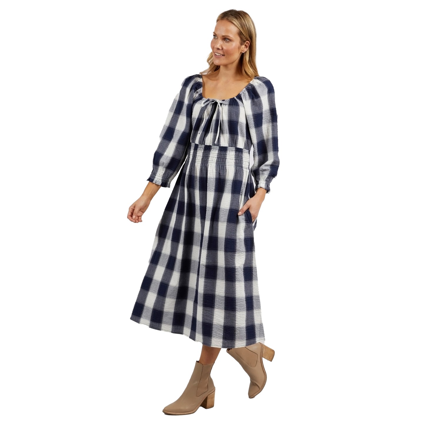 Cedar Check Dress - Navy