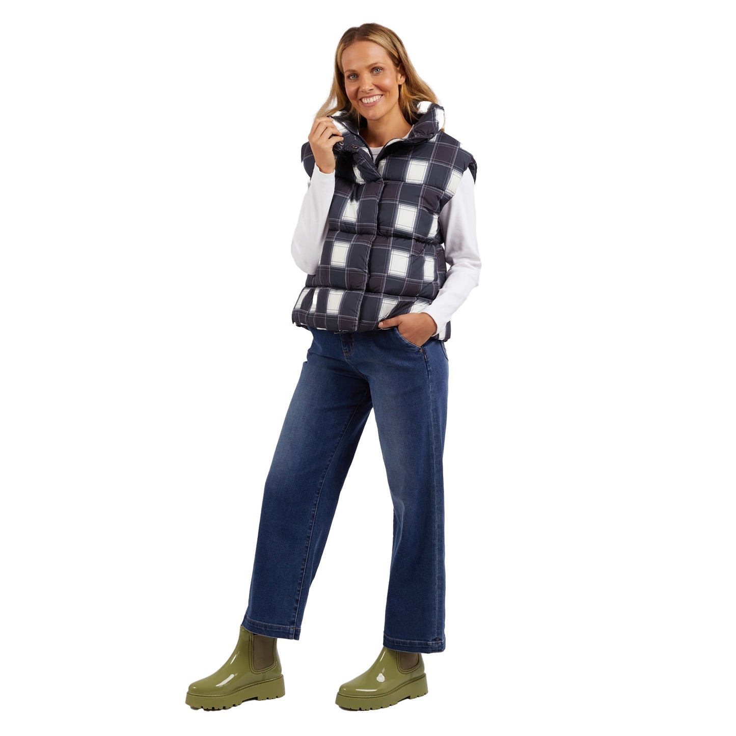 Cedar Check Puffer Vest - Navy