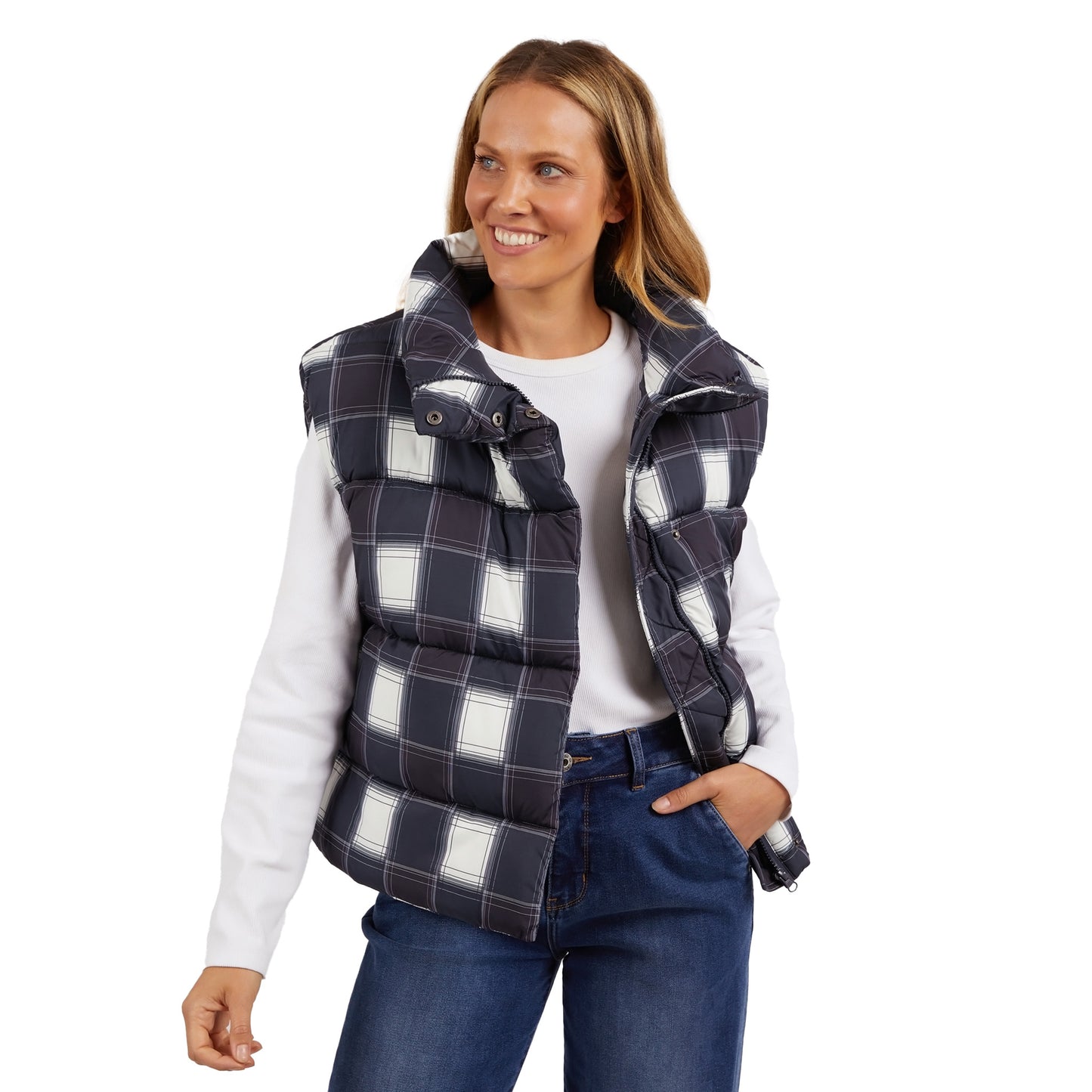 Cedar Check Puffer Vest - Navy