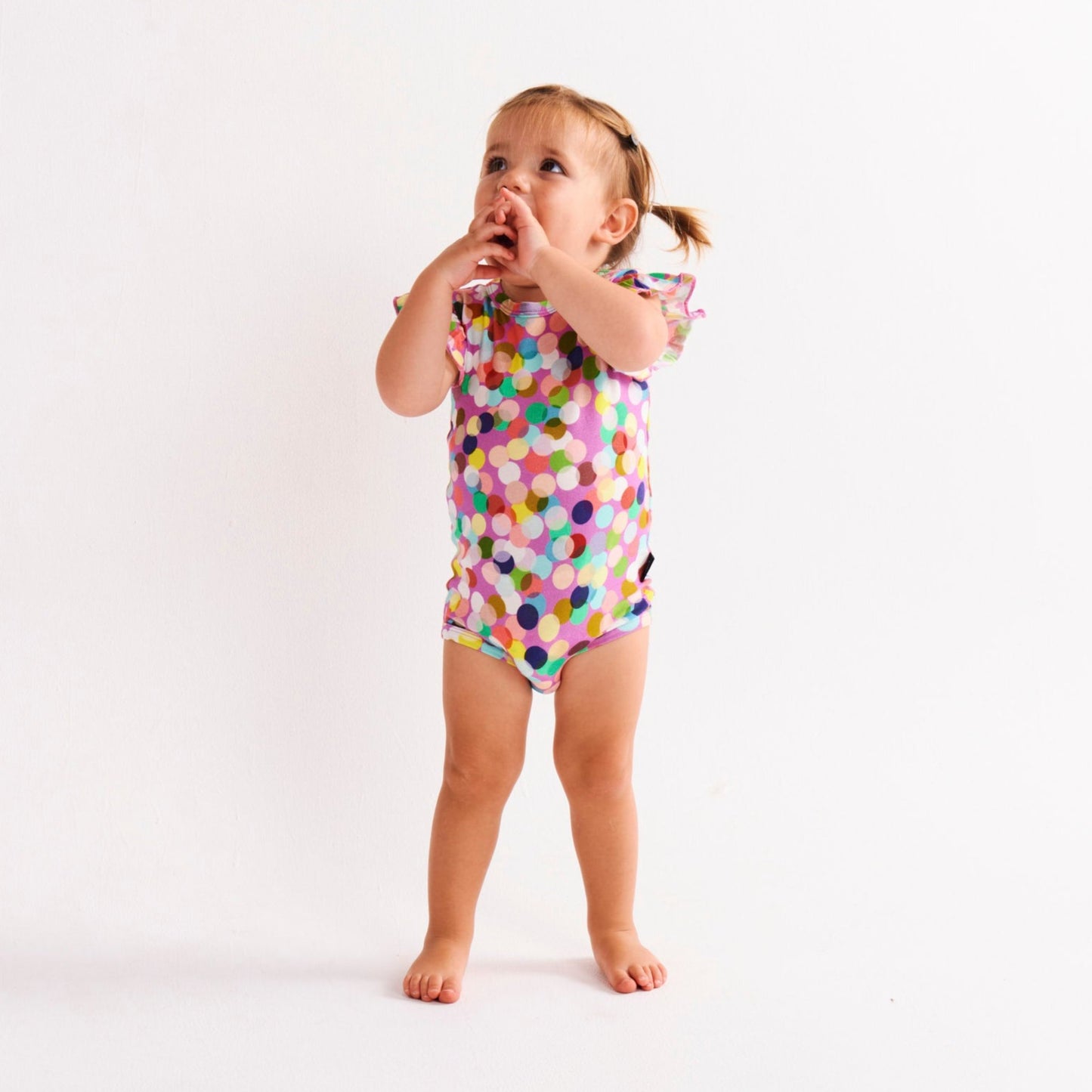 Confetti Pink Organic Short Sleeve Frill Romper