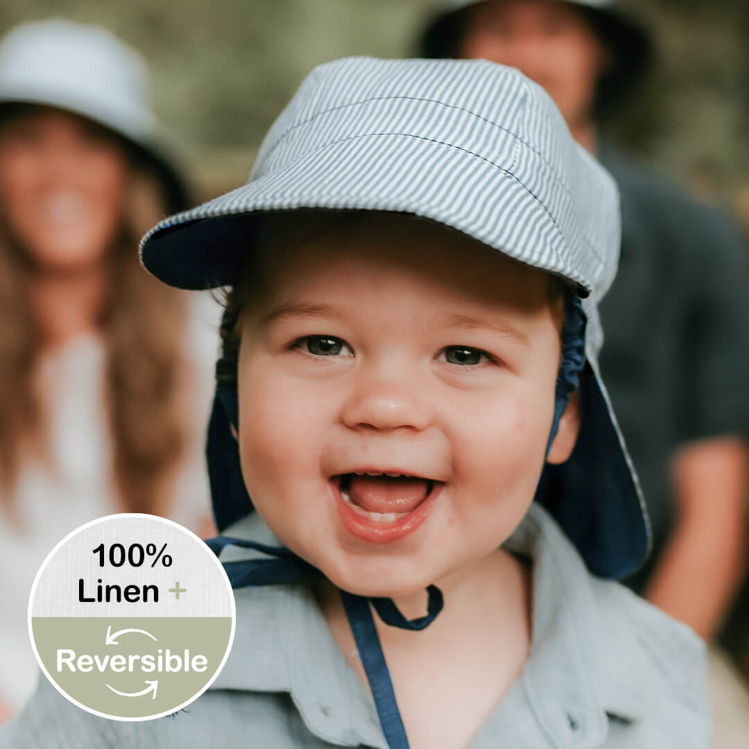 'Lounger' Baby Reversible Flap Sun Hat - Charlie / Indigo