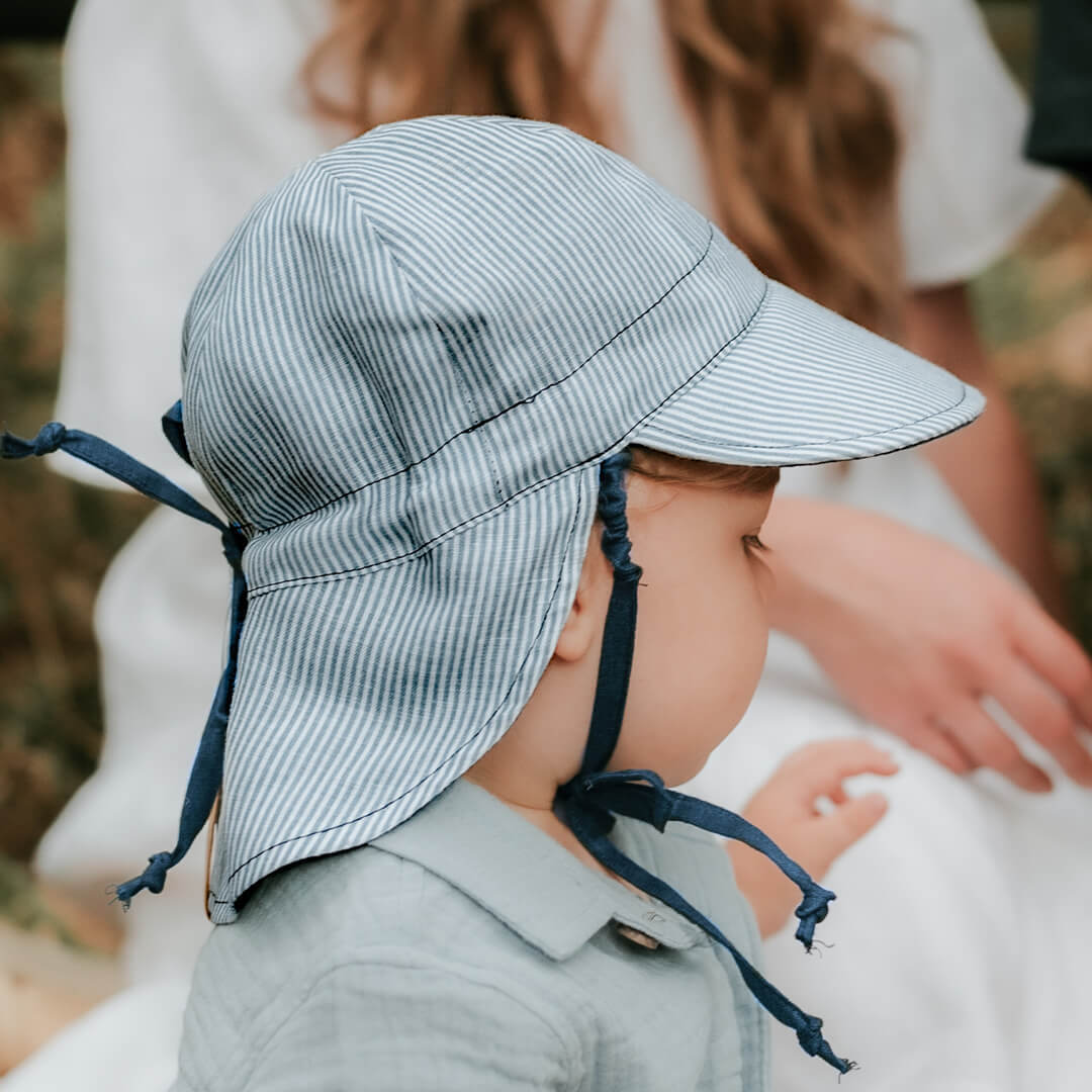 'Lounger' Baby Reversible Flap Sun Hat - Charlie / Indigo