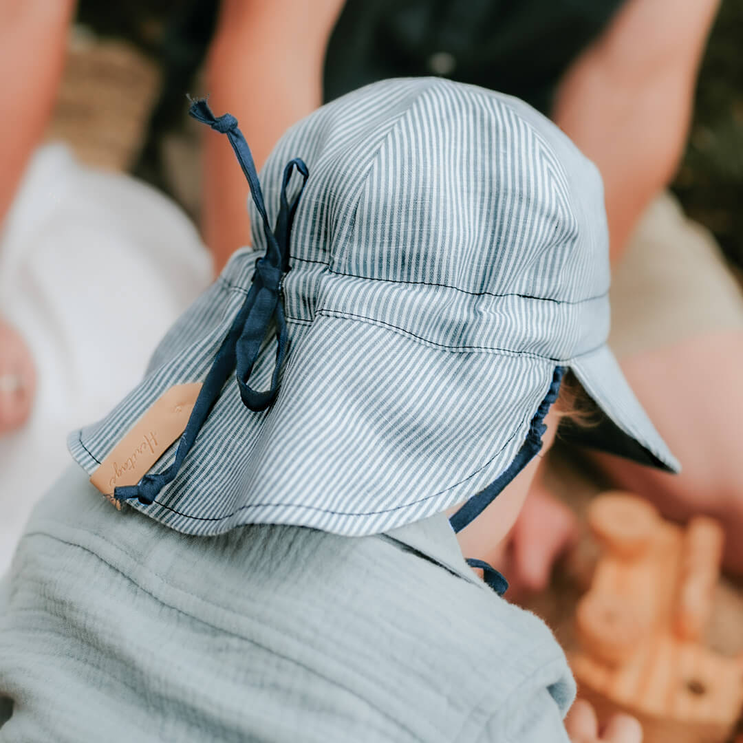 'Lounger' Baby Reversible Flap Sun Hat - Charlie / Indigo