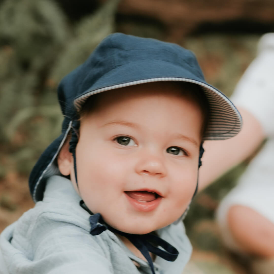 'Lounger' Baby Reversible Flap Sun Hat - Charlie / Indigo