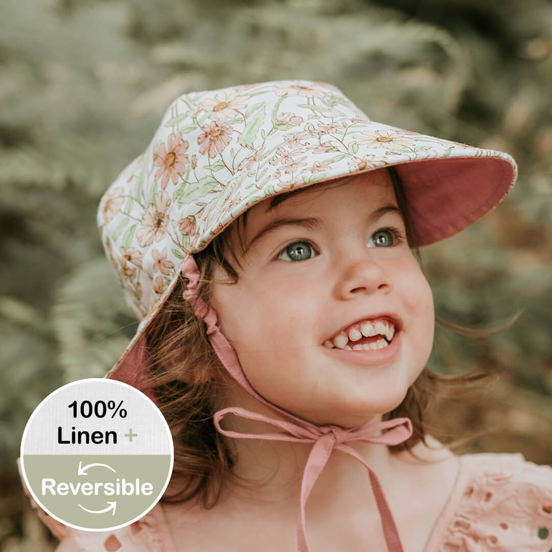 'Lounger' Baby Reversible Flap Sun Hat - Poppy / Rosa