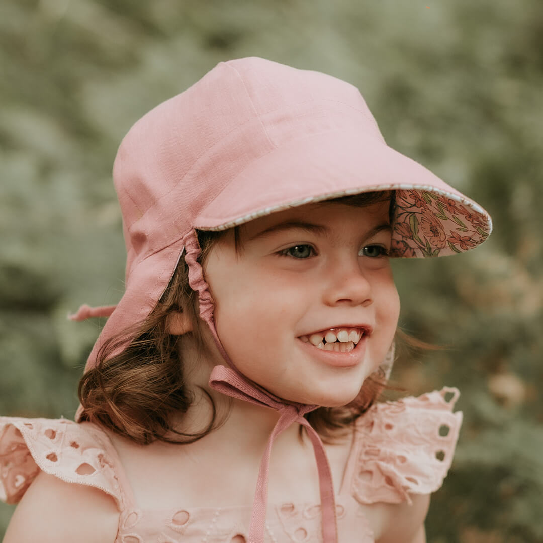 'Lounger' Baby Reversible Flap Sun Hat - Poppy / Rosa