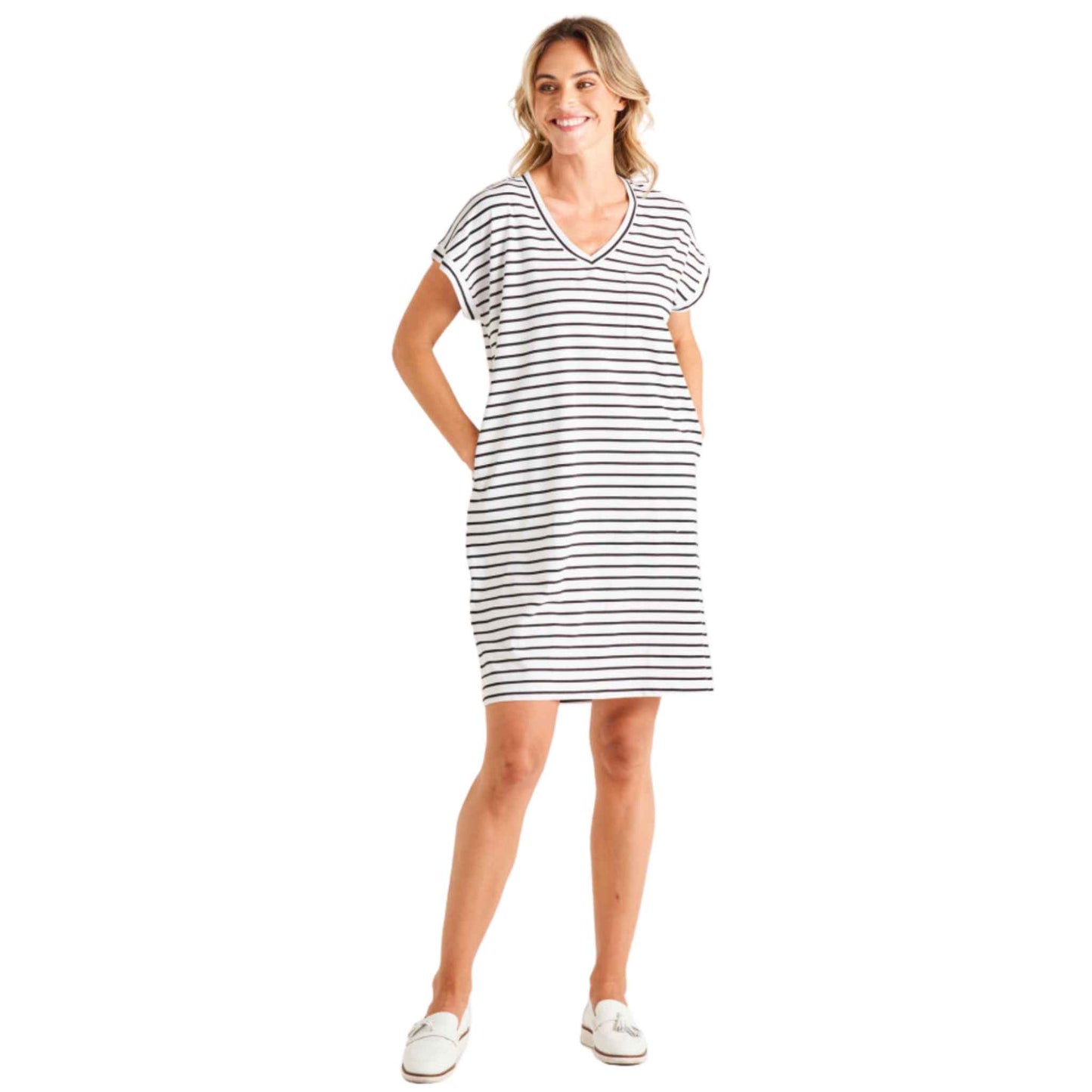 Zena T-Shirt Dress - White/Black Stripe