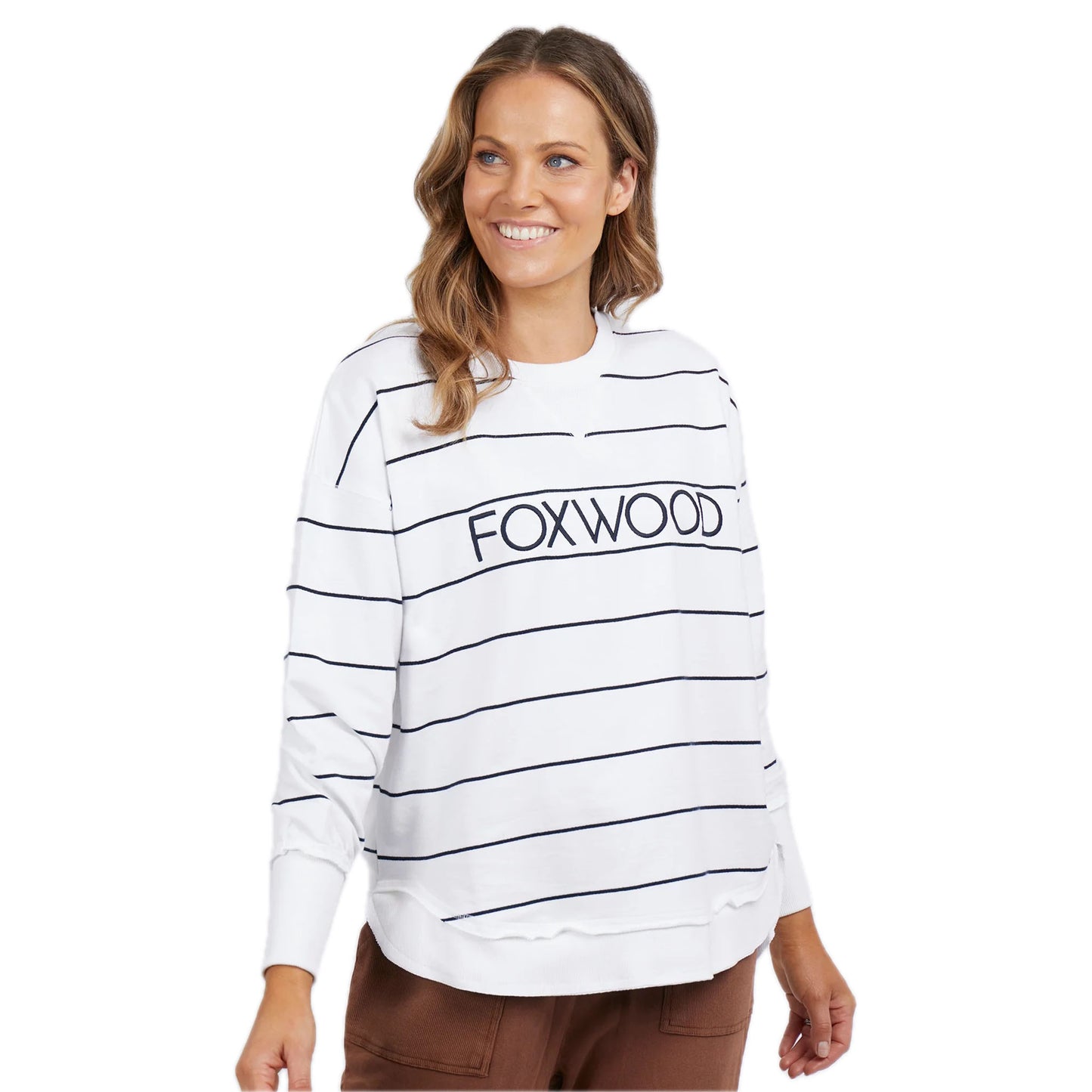 Foxwood Simplified Crew - White Navy Stripe