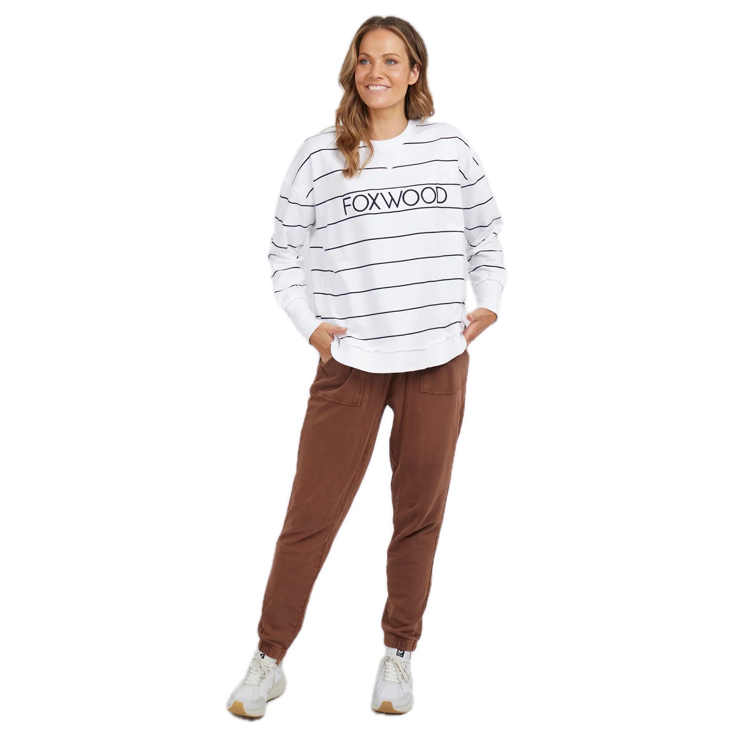 Foxwood Simplified Crew - White Navy Stripe