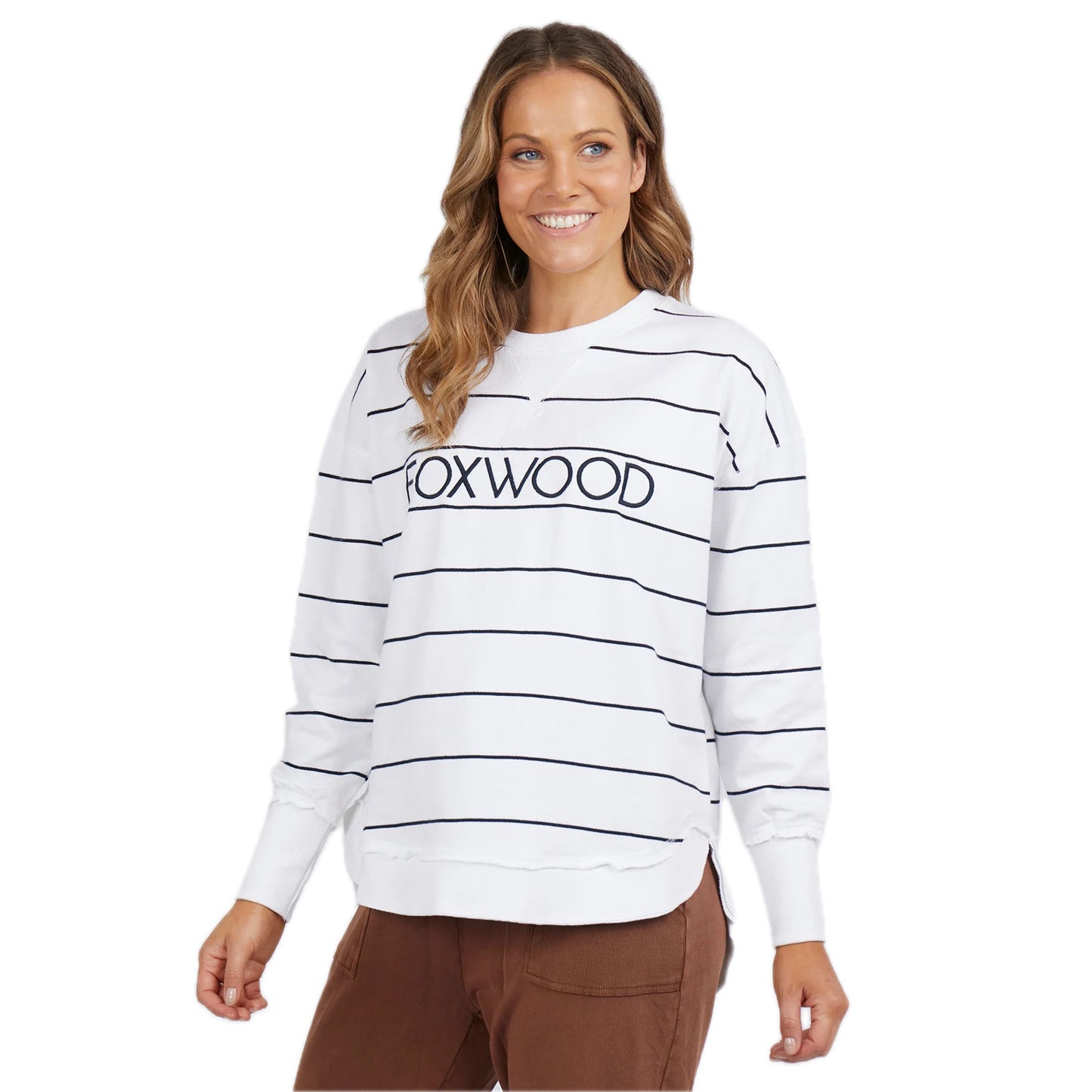 Foxwood Simplified Crew - White Navy Stripe