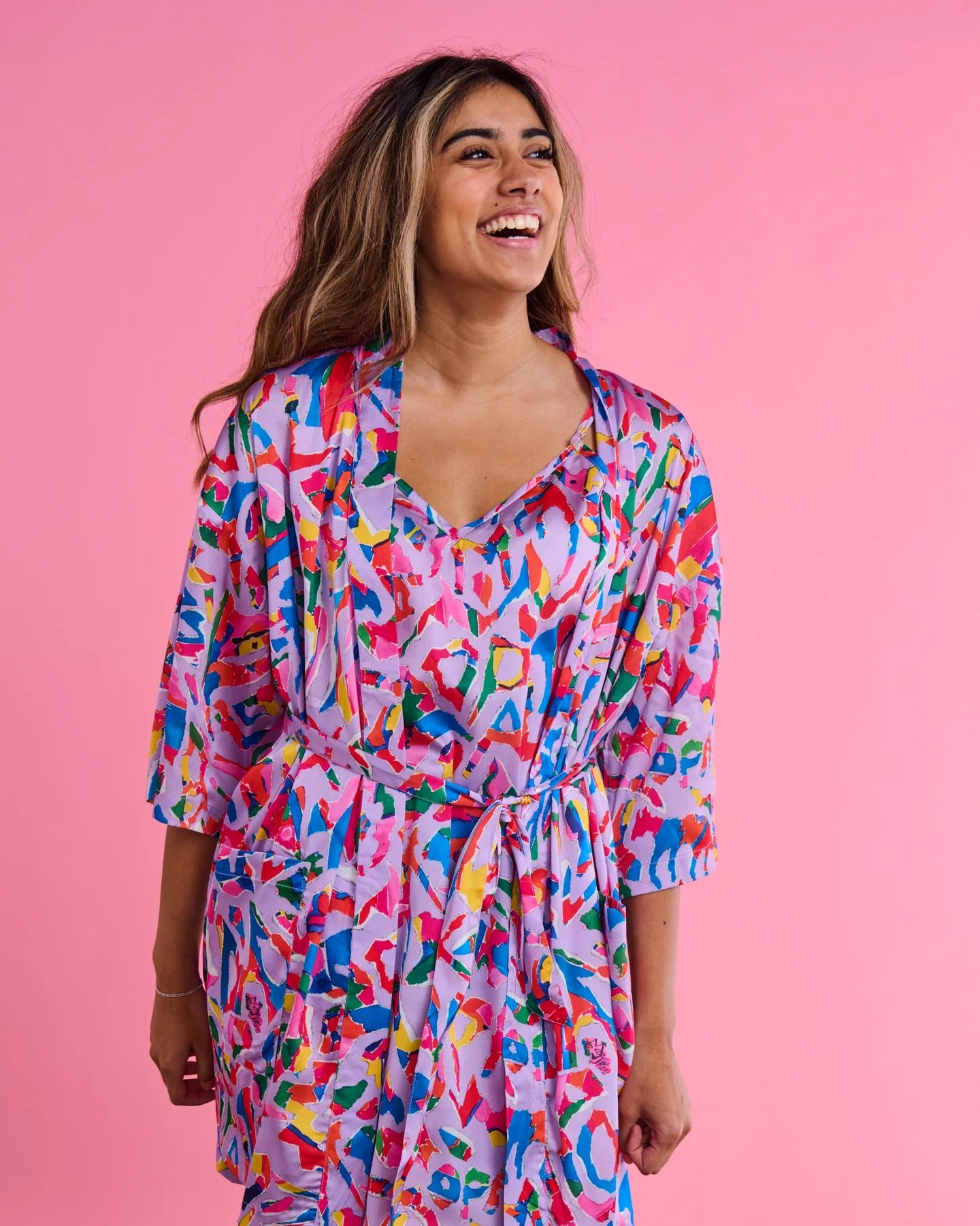 Kip&Co x Jenny Kee Opal Oz Pax Lilac Satin Robe