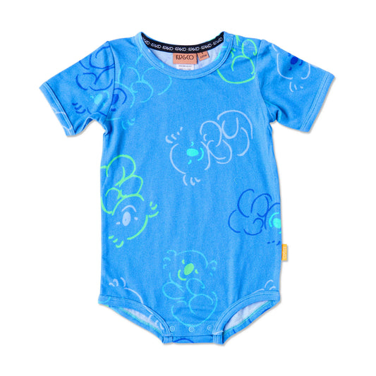 Kip&Co x Ken Done Koala Cuddles Blue Organic Short Sleeve Romper