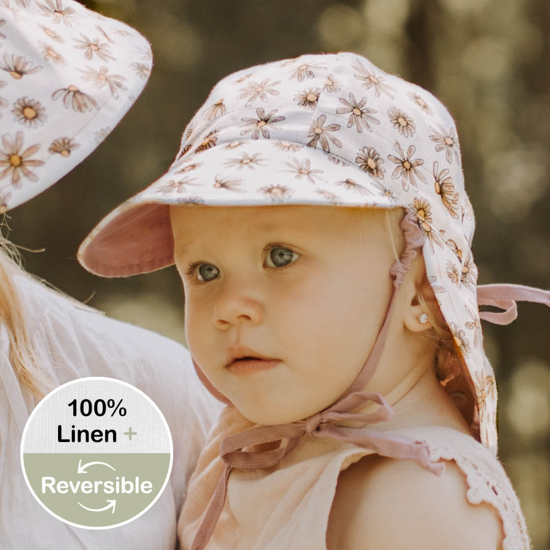 'Lounger' Baby Reversible Flap Sun Hat - Paige / Rosa