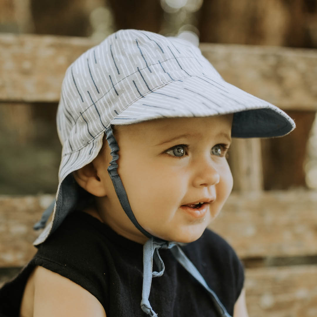 'Lounger' Baby Reversible Flap Sun Hat - Sprig / Steele