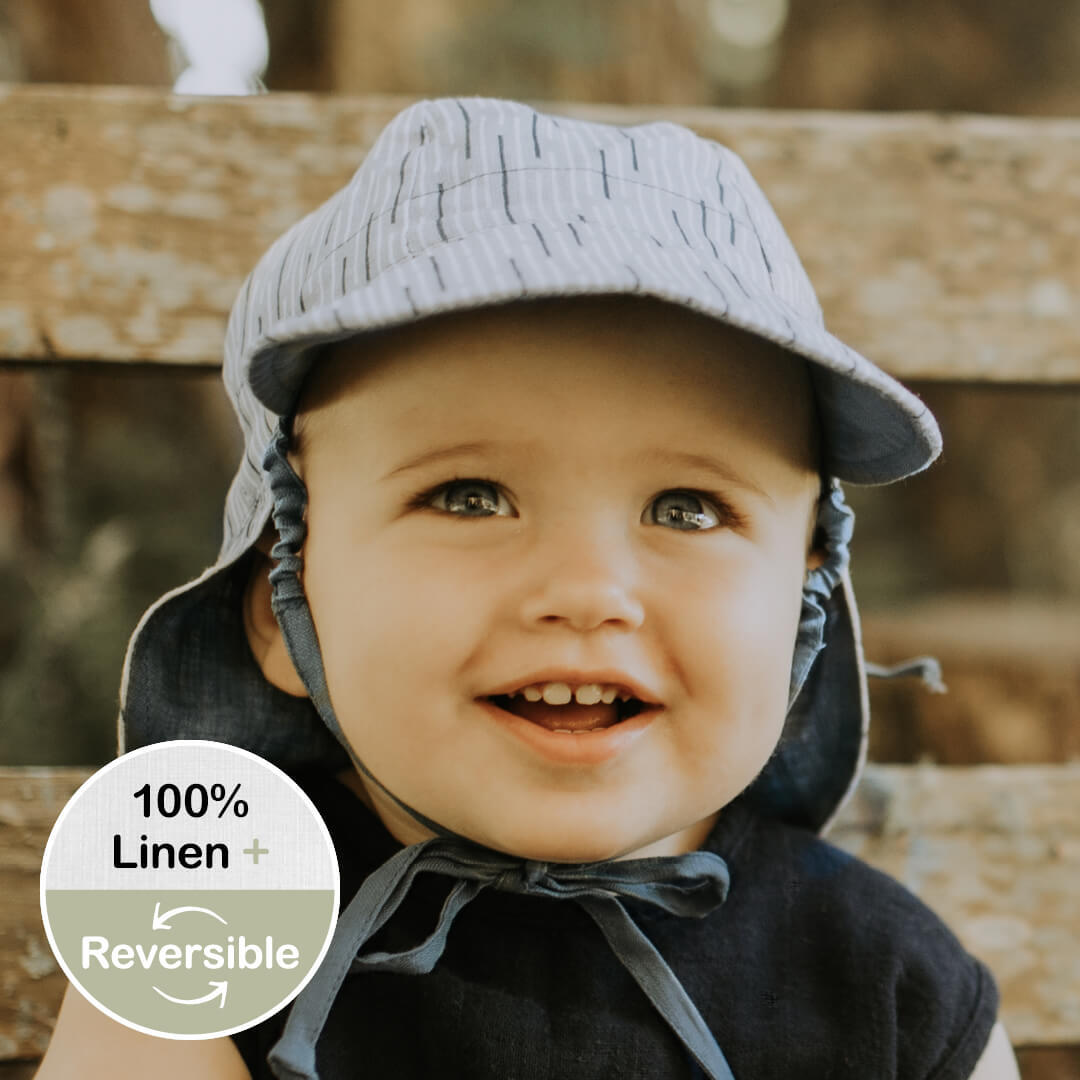 'Lounger' Baby Reversible Flap Sun Hat - Sprig / Steele