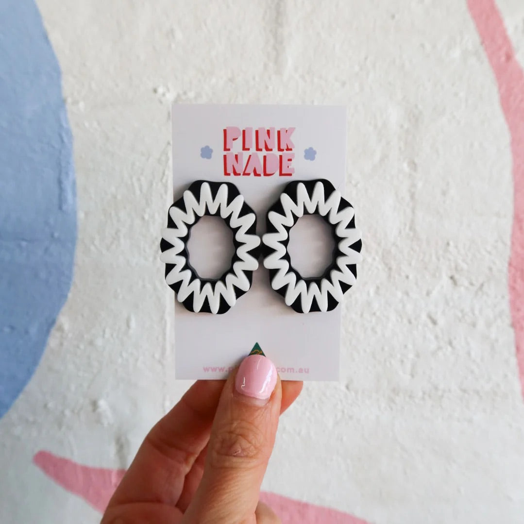 Black White Scrunch Dangle Earrings