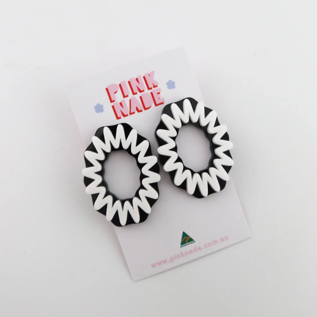 Black White Scrunch Dangle Earrings