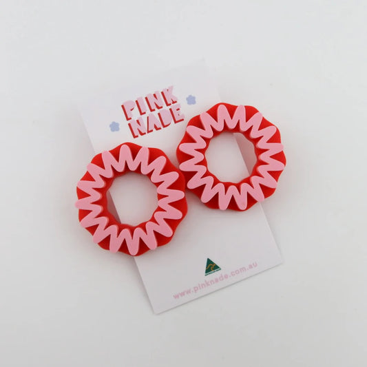 Red Pink Scrunch Dangle Earrings