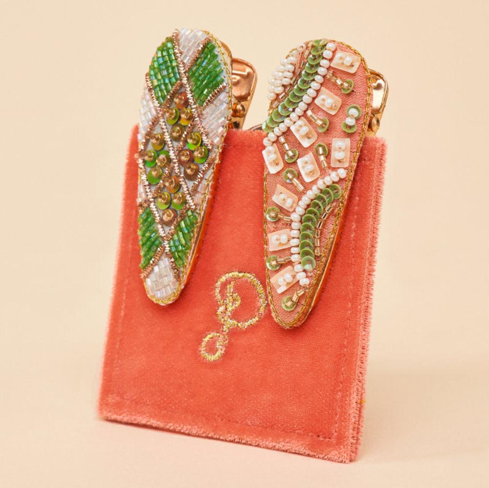 Jewelled Hair Clips (Set of 2) - Sunny & Check