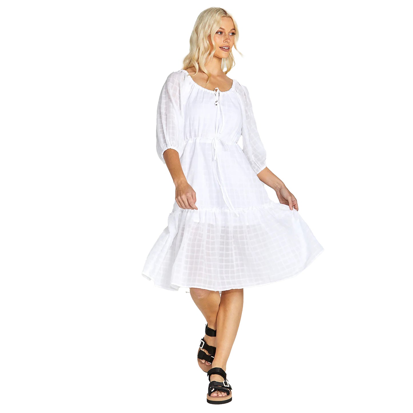 Ruby Tiered Midi Dress - White