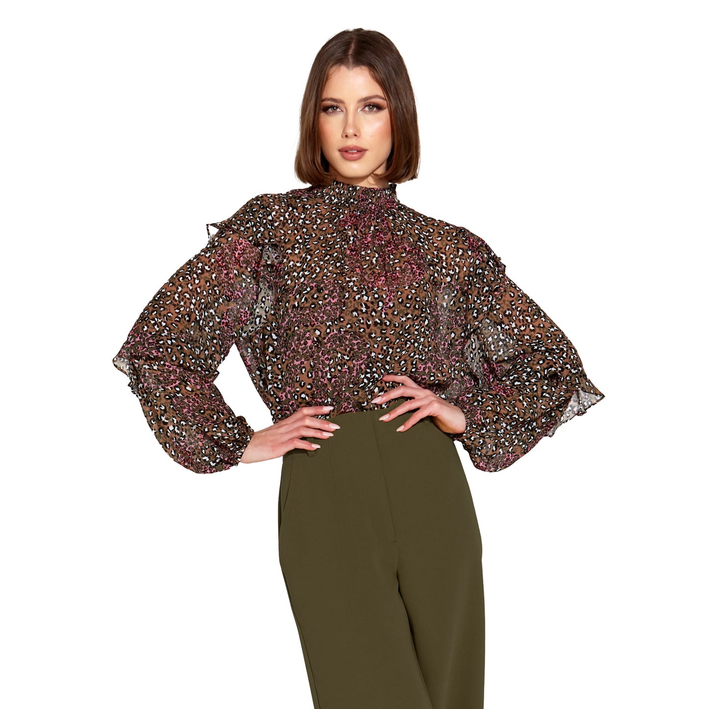 Untamed Ruffle Blouse - Animal Print