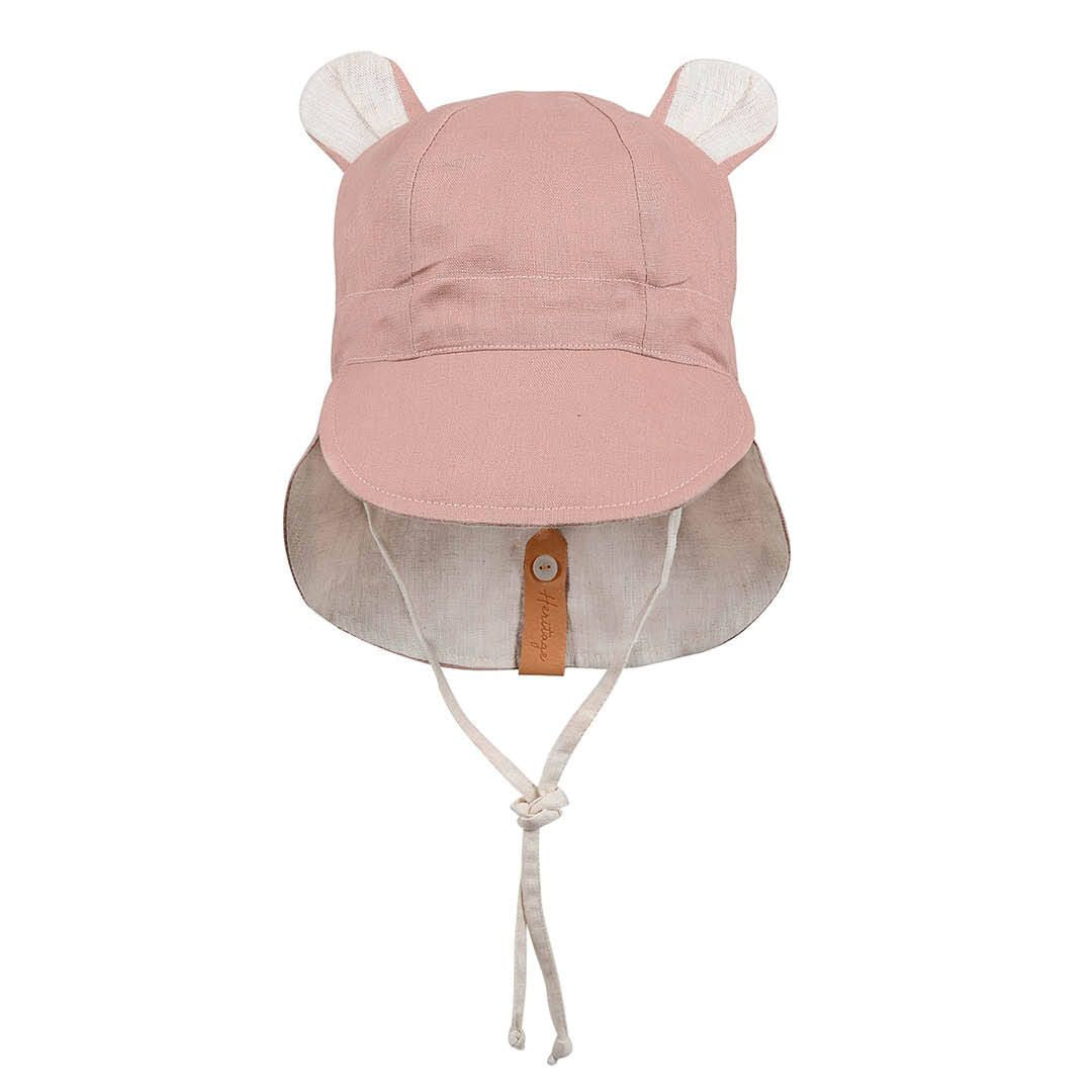 'Roamer' Baby Reversible Teddy Flap Sun Hat - Rosa / Flax