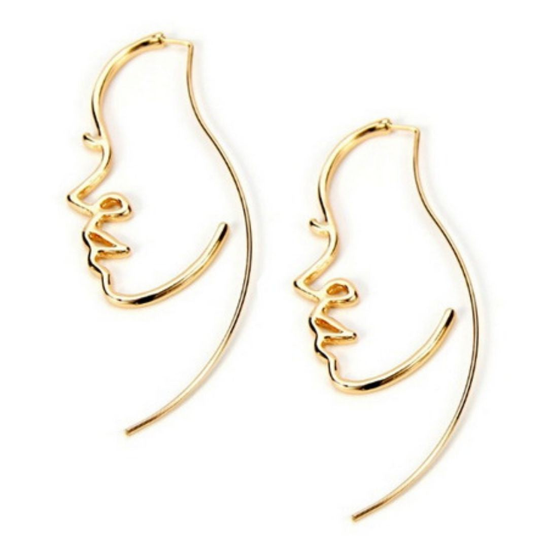 Face Silhouette Threader Earring - GOLD