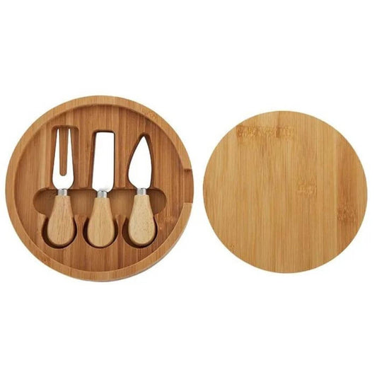 Bayou Bamboo Round Board with 3 knives