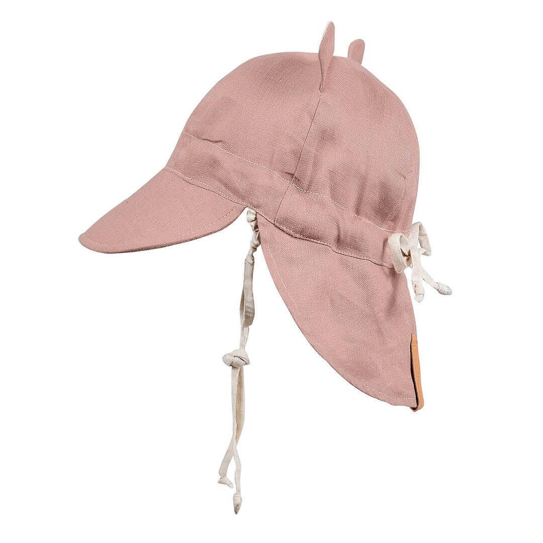 'Roamer' Baby Reversible Teddy Flap Sun Hat - Rosa / Flax