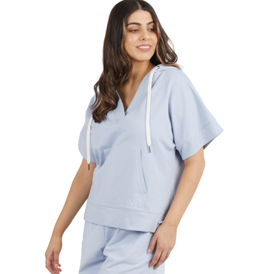 The Barre Hoody from Foxwood Leisure is a cosy and fresh short sleeve fleece that features a flattering V neck with drawcord hood and the ideal weight to go to-for your day-to-day activities. Available in store and online and Not Plain Jane.
