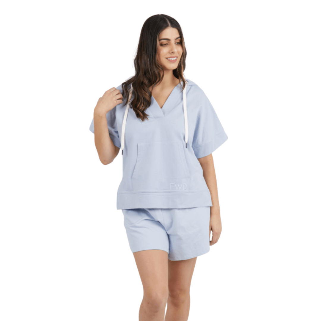 The Barre Hoody from Foxwood Leisure is a cosy and fresh short sleeve fleece that features a flattering V neck with drawcord hood and the ideal weight to go to-for your day-to-day activities. Available in store and online and Not Plain Jane.