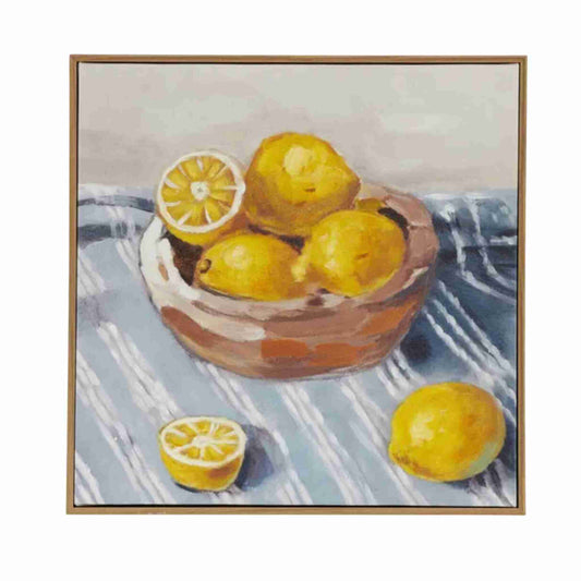 Lemon Bowl Oil Painting in Oak Frame