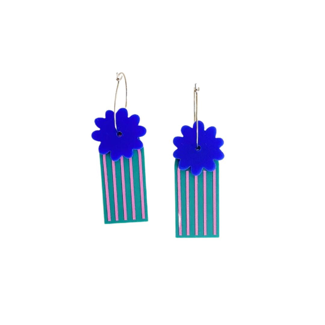 Inez Earrings - Cobalt/Forest Green