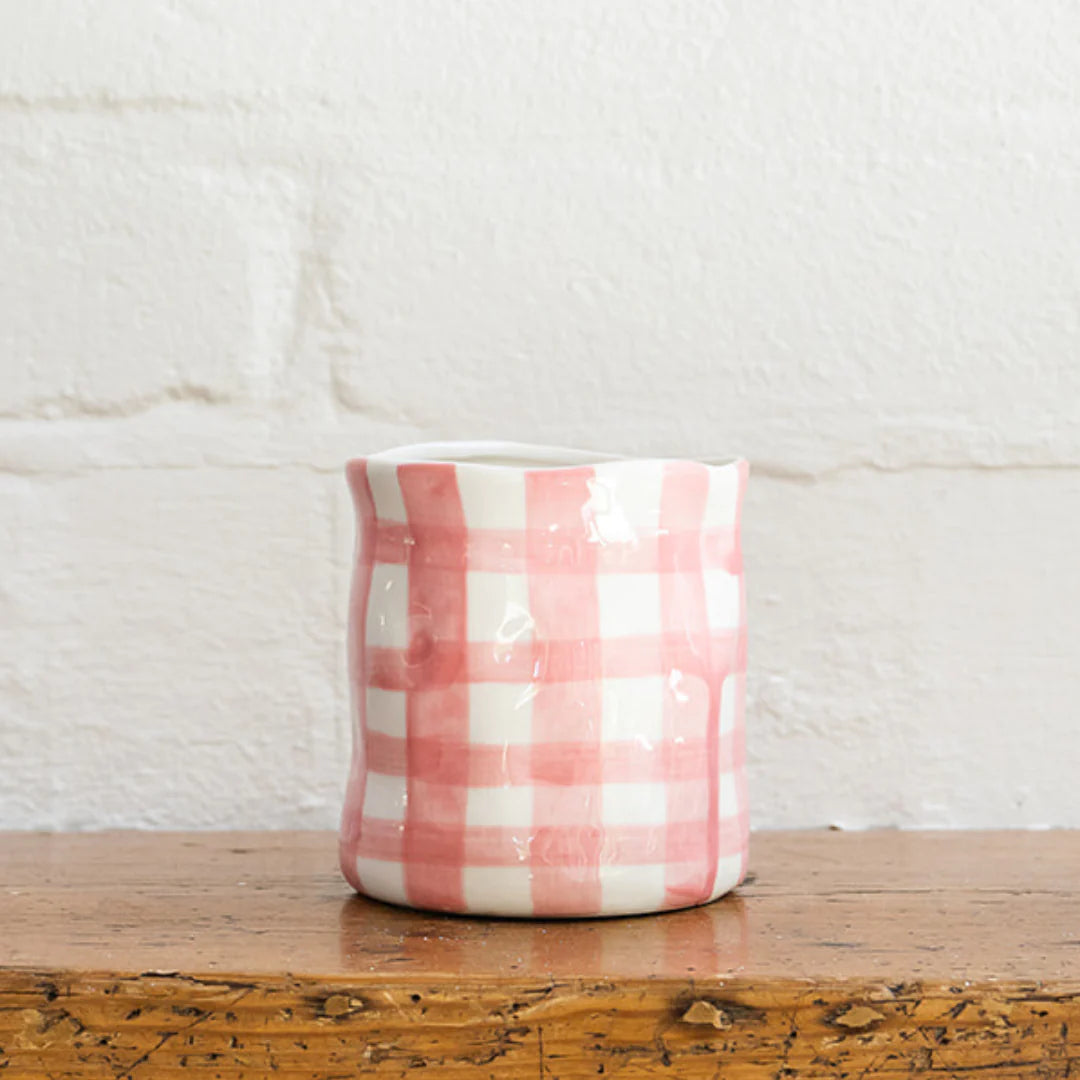 Rose Pink Gingham Candle - Peony Rose