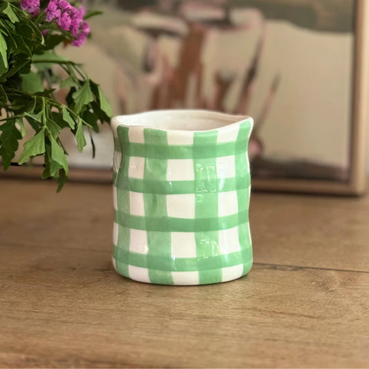 Mint Green Gingham Candle - Japanese Honey Suckle