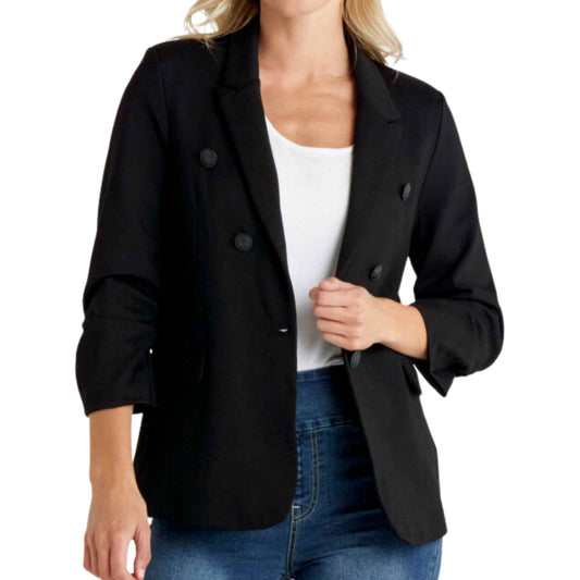 Effortlessly elevating any look, the Viola Ponte Blazer from Betty Basics  classic blazer features a notched collar, military styling, pockets and a flattering single-breasted silhouette.
