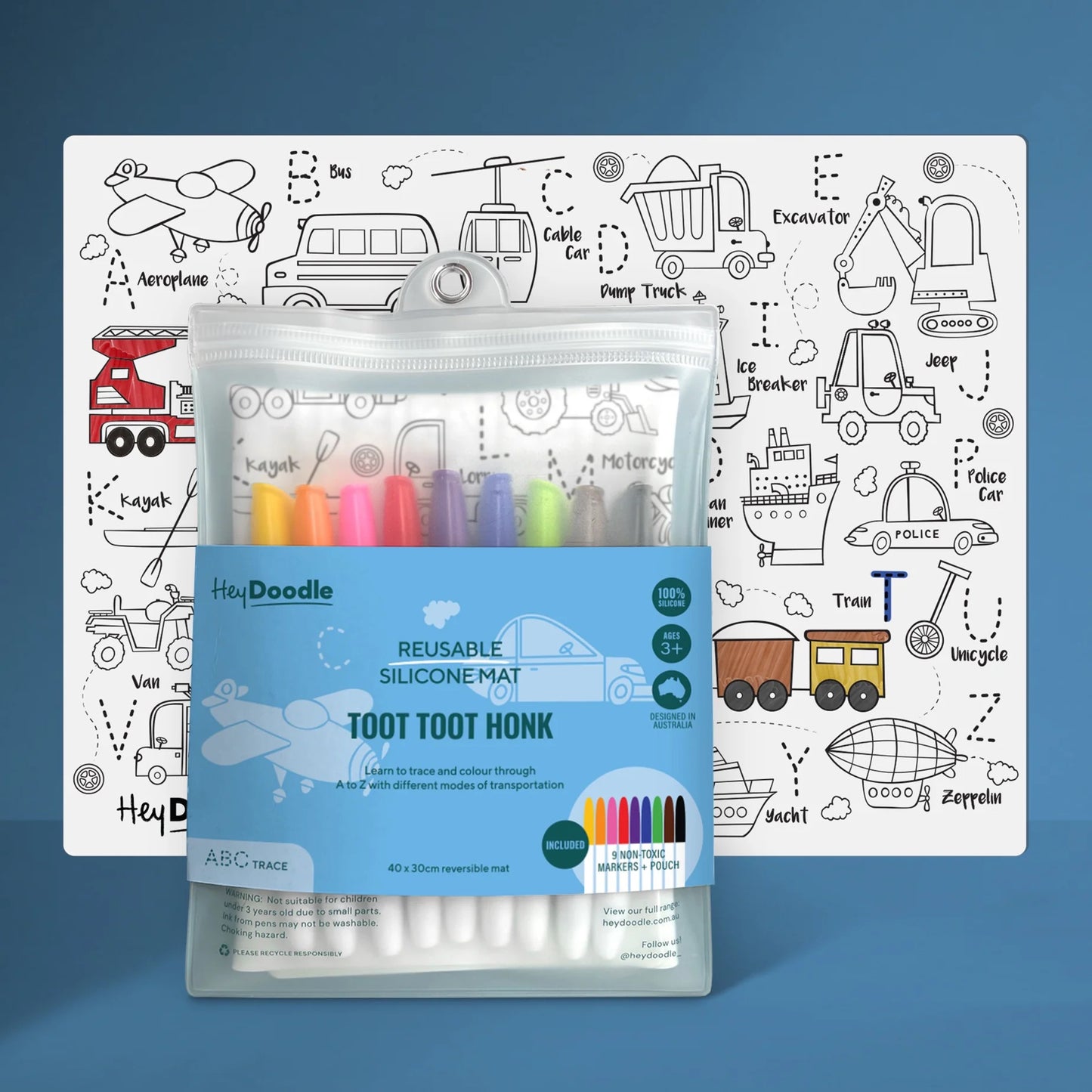 Hey Doodle - Reusable Colouring Mat - Toot Toot Honk