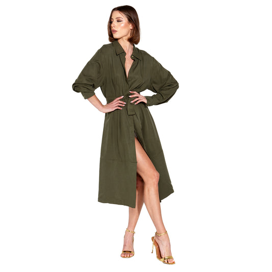 Alter Ego Duster Shirt Dress - Olive