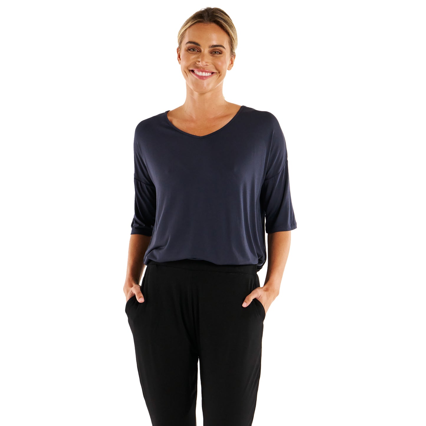 Brielle Bamboo V-Neck Tee - Petrol