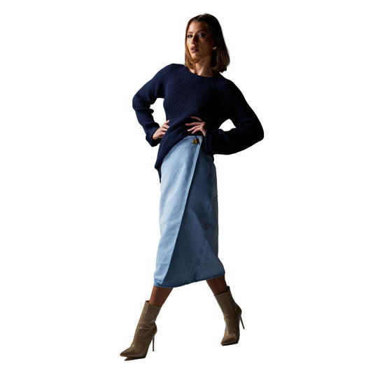 Flight Denim Wrap Skirt - Bleach Wash