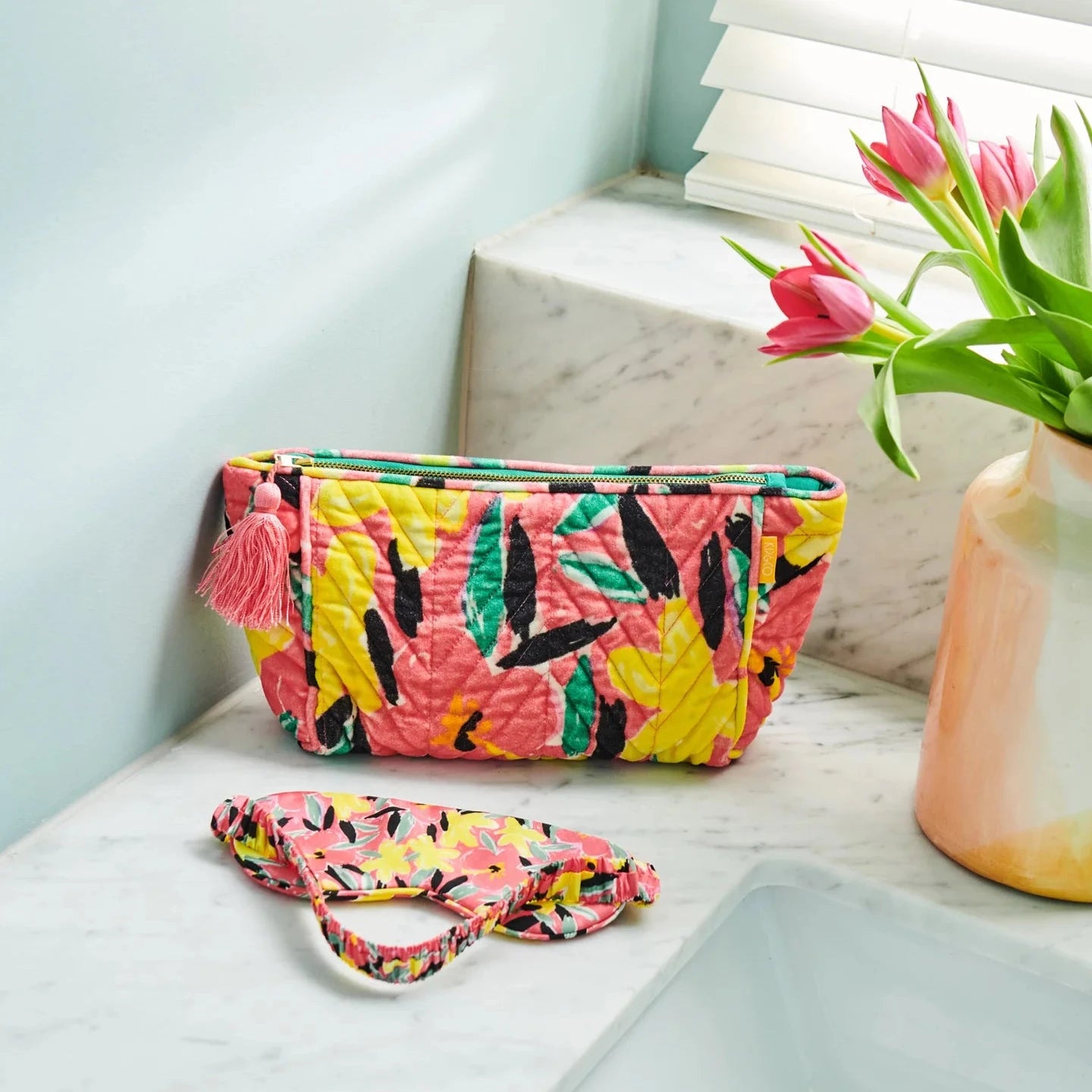 Kip&Co x Ken Done Pinky Dreaming Velvet Toiletry Bag