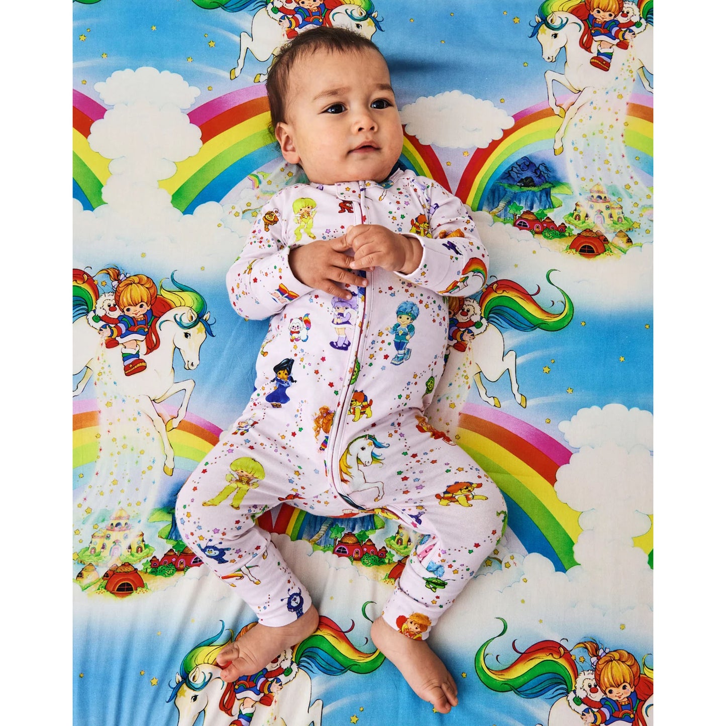 Kip & Co x Rainbow Brite Star Shower Organic Long Sleeve Zip Romper